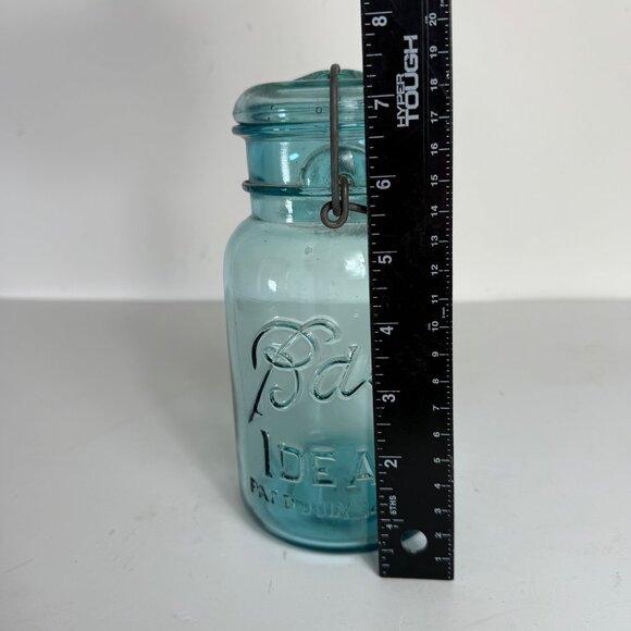 Ball Ideal Aqua Blue Mason Jar Canning Glass Lid Wire Closure VTG Quart Number 1 - Picture 9 of 16